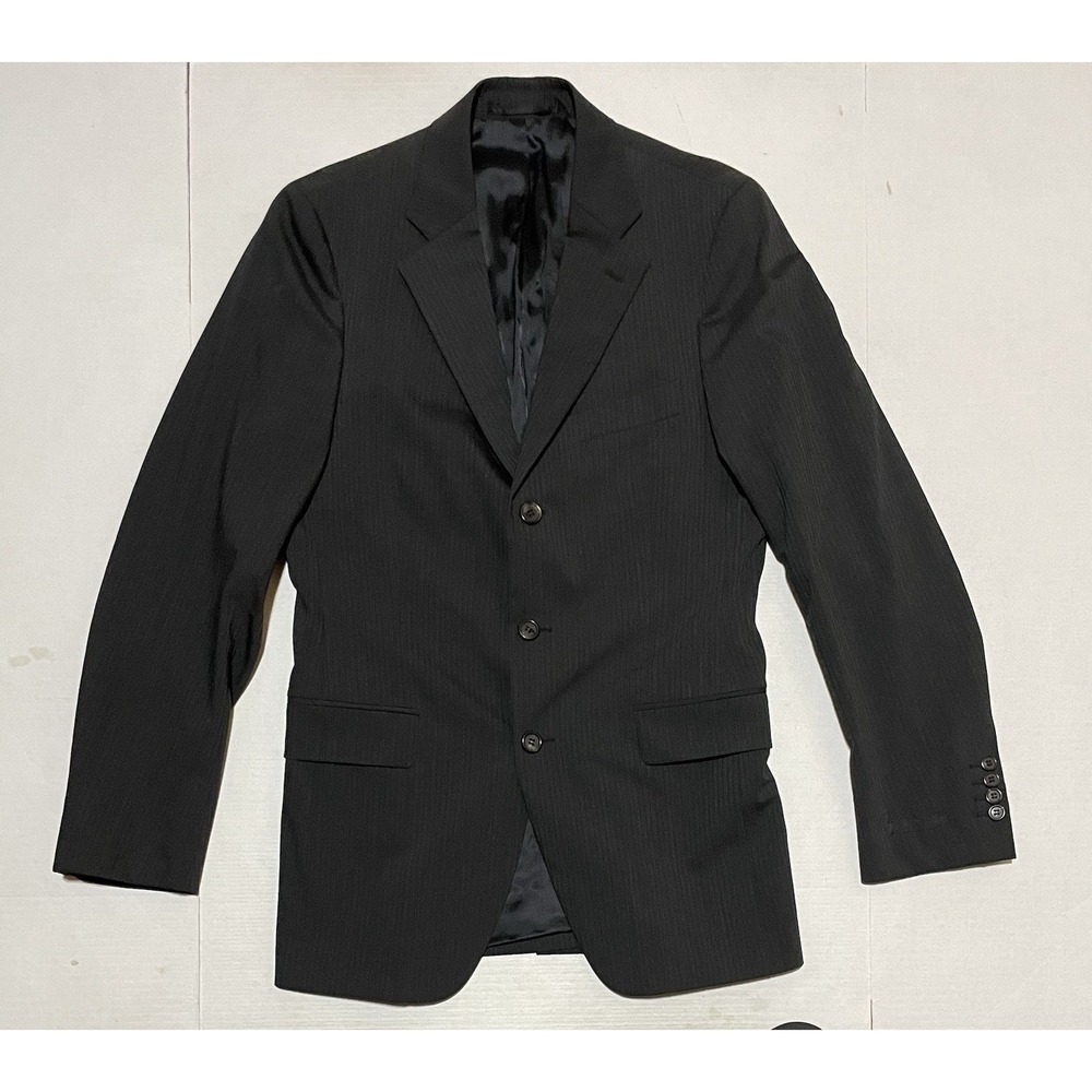 Prada 46R Black Pinstripe Sport Coat Blazer Italy Virgin Wool 3 Button Jacket